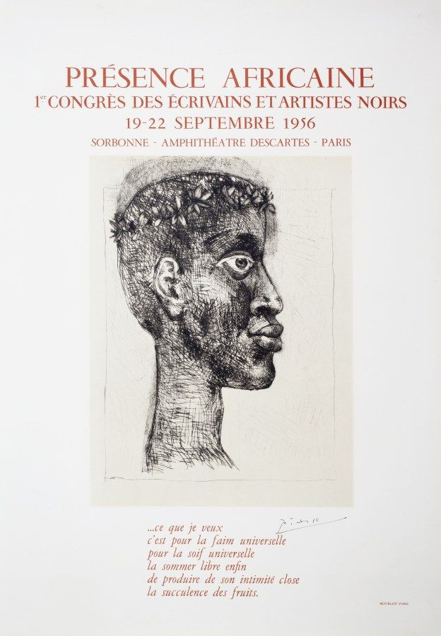 Pablo Picasso, poster for the First Congress of Black Writers and Artists,  Sorbonne, Paris, 1956. Portrayed: the famous poet and politician Aimé Césaire, writer of texts including Corps perdu (Lost Body), with illustrations by Picasso.