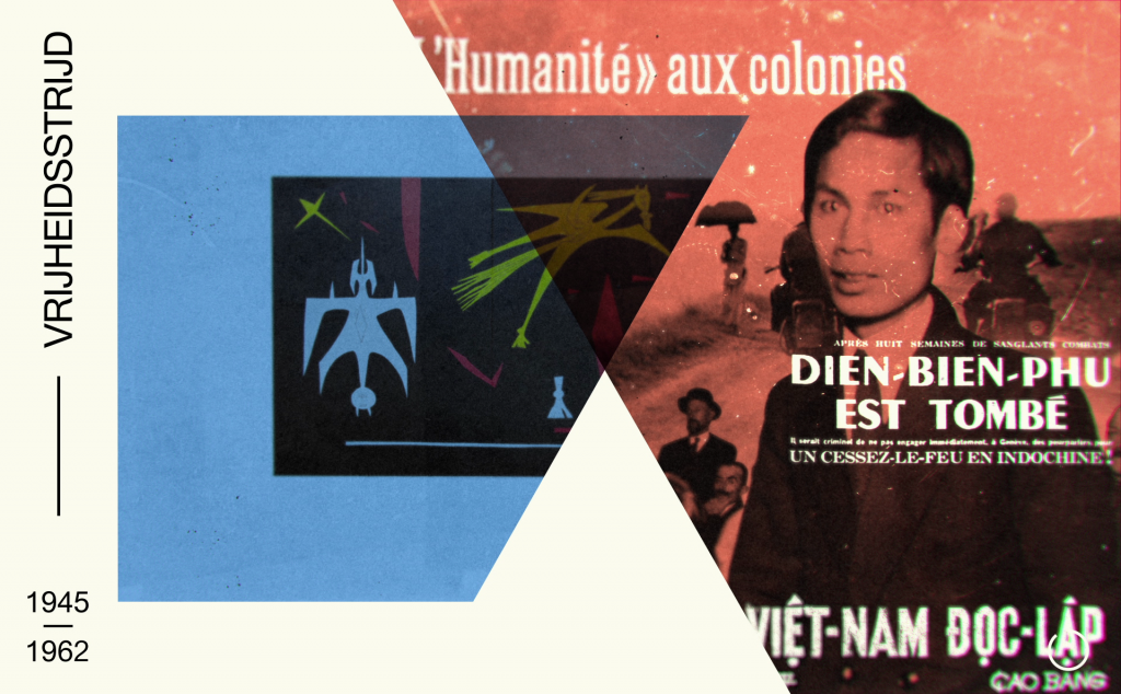 Composition from introduction film: Studio Wim in collaboration with Stedelijk Museum, Vietnam (formerly French Indochina), with Ho Chi Minh from a contextual image for a photo by Robert Capa in the exhibition.
