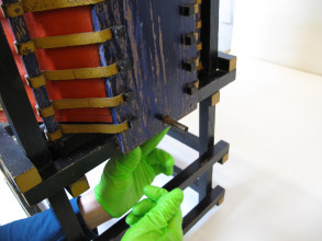 Detail during the treatment of a chair by Gerrit Rietveld
