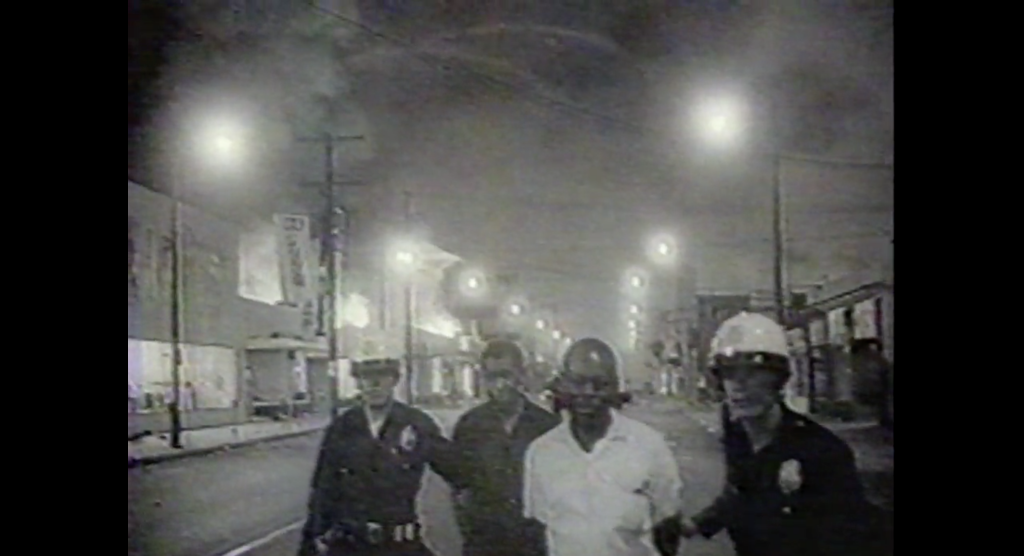 Tony Cokes, Black Celebration, film still, 1988. Courtesy of the artist; Greene Naftali, New York and Electronic Arts Intermix (EAI), New York.