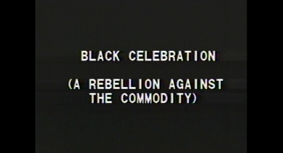 Tony Cokes, Black Celebration, film still, 1988. Courtesy of the artist; Greene Naftali, New York and Electronic Arts Intermix (EAI), New York.