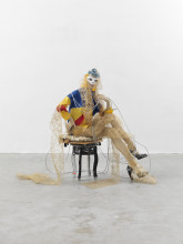 Isa Genzken “Schauspieler”, 2013 mannequin, stool, shoes, wig, wood, fabric, plastic, metal dimensions variable Collection Syz, Geneva