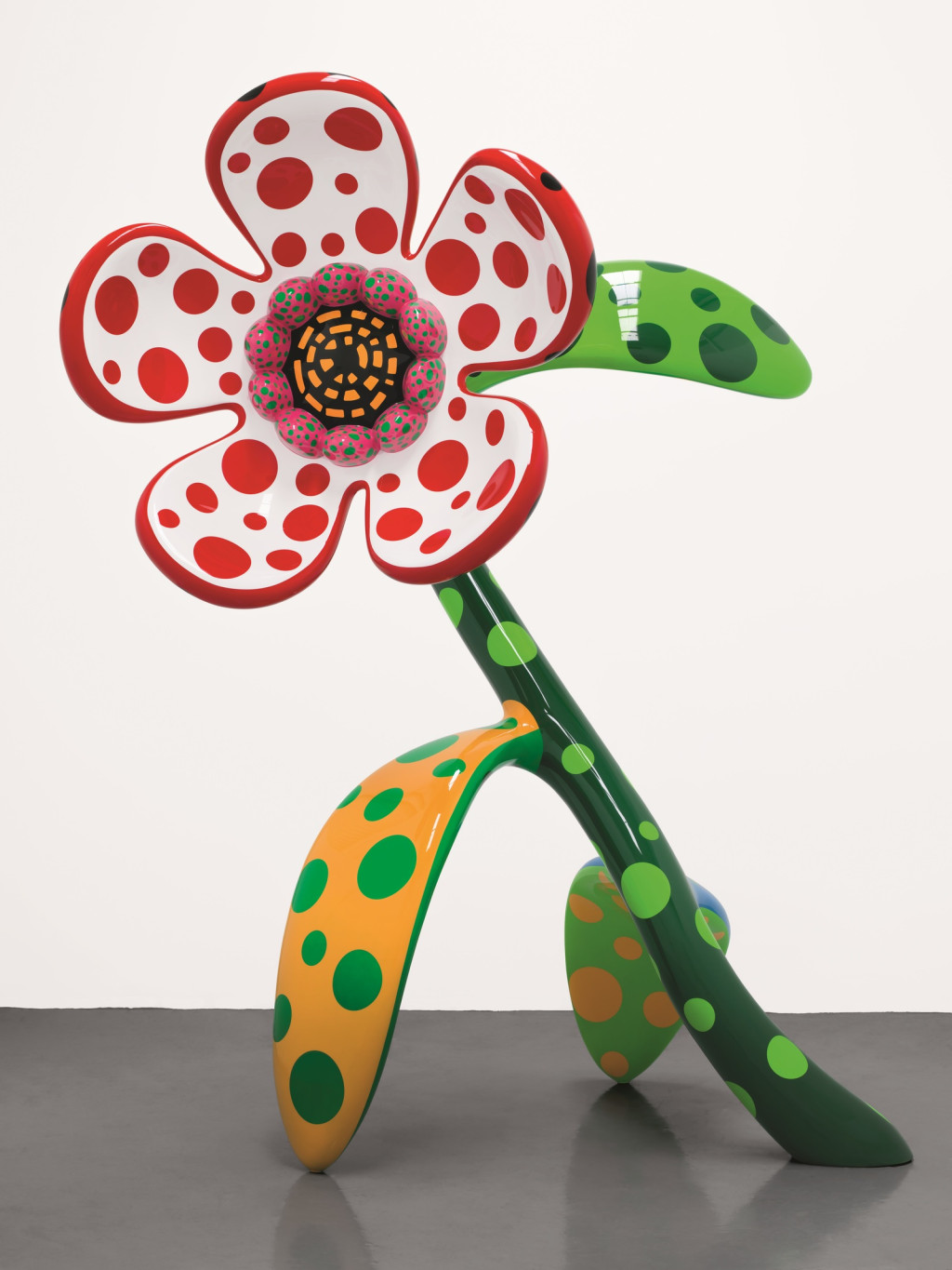 large colorful flower with dots