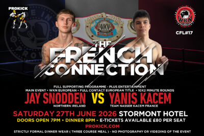 Due to Jay Snoddon's leg injury and a subsequent rules change, Jay's original opponent Jordan COCU pulled out. Snoddon will now face French fighter Yanis Kacem for the WKN Professional Full-Contact European Championship.
