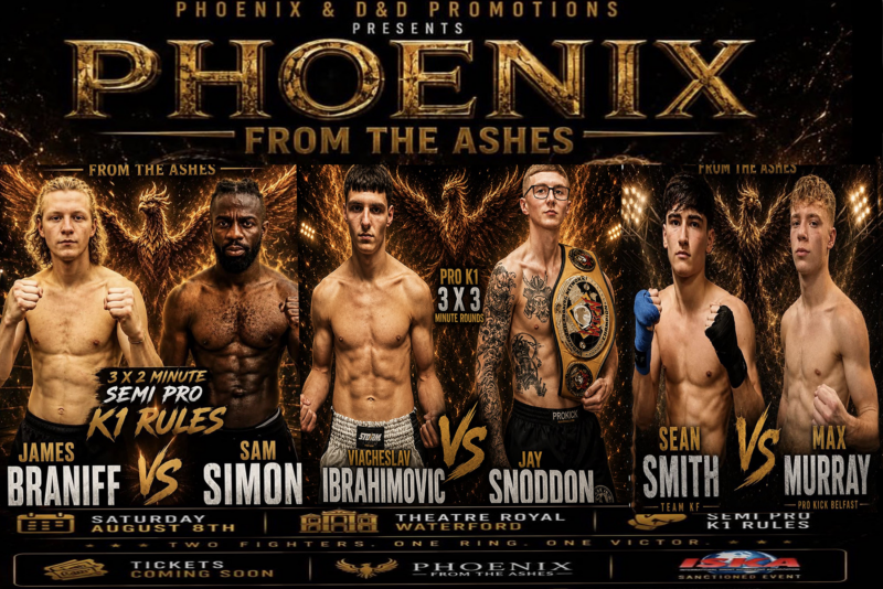 Three ProKick Fighters will feature this Saturday night, when kickboxing returns to Waterford in spectacular fashion as promoter and fighter Sean Barrett presents Phoenix From the Ashes at the historic Theatre Royal.
