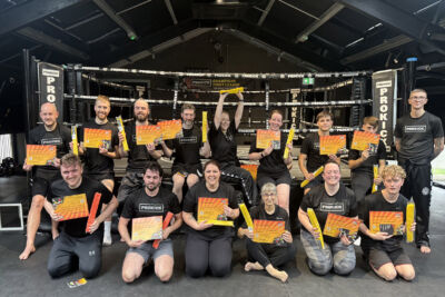 Pictured here are the ProKick team on Sunday 27th Sept morning, as members worked to attempt their yellow and orange belt gradings.