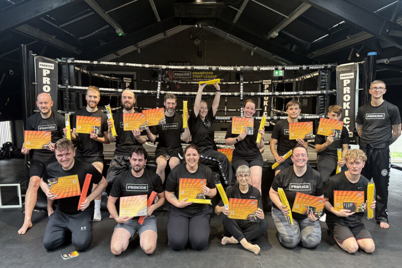 Pictured here are the ProKick team on Sunday 27th Sept morning, as members worked to attempt their yellow and orange belt gradings.