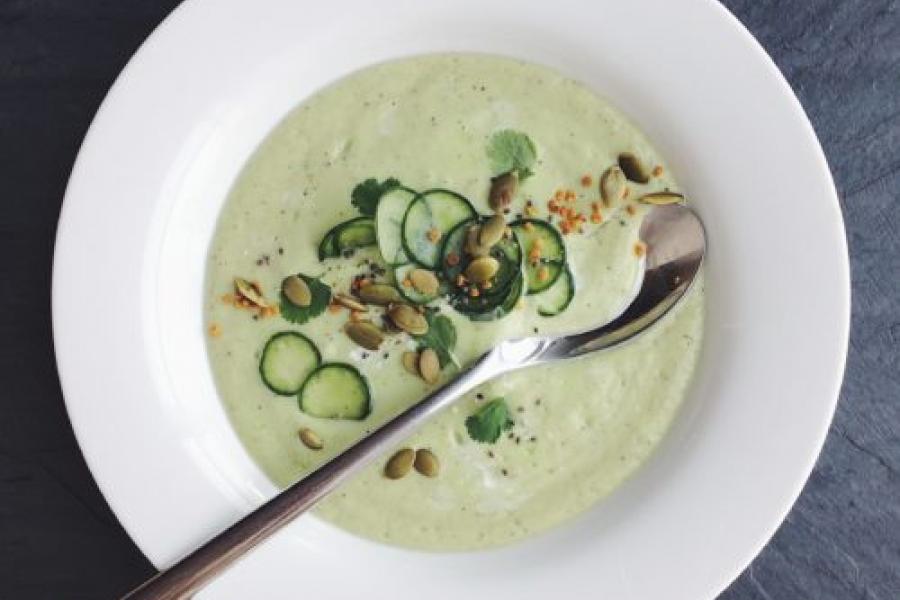 Cold Avocado and Kiwi Soup with Citrus Marinated Cucumber |...