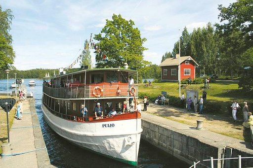 Nykyinen risteilyalus Puijo oli 100 vuotta sitten Maaningalla valmistunut höyrylotja Heino. Kuva: SAIMAAN LAIVAMATKAT OY.