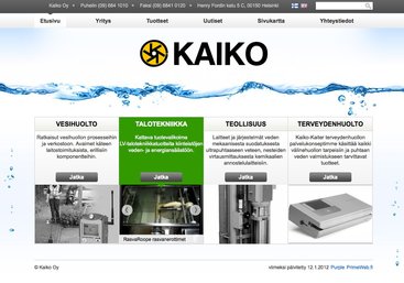 Kaikon nettisivujen etusivulla on hienovaraisesti tuotettu wow-effekti