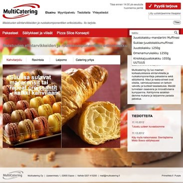 Multicatering Oy:n nettisivut poimii päivittäin satunnaisesti etusivulle tuotteen muistutuksena laajasta valikoimastaan