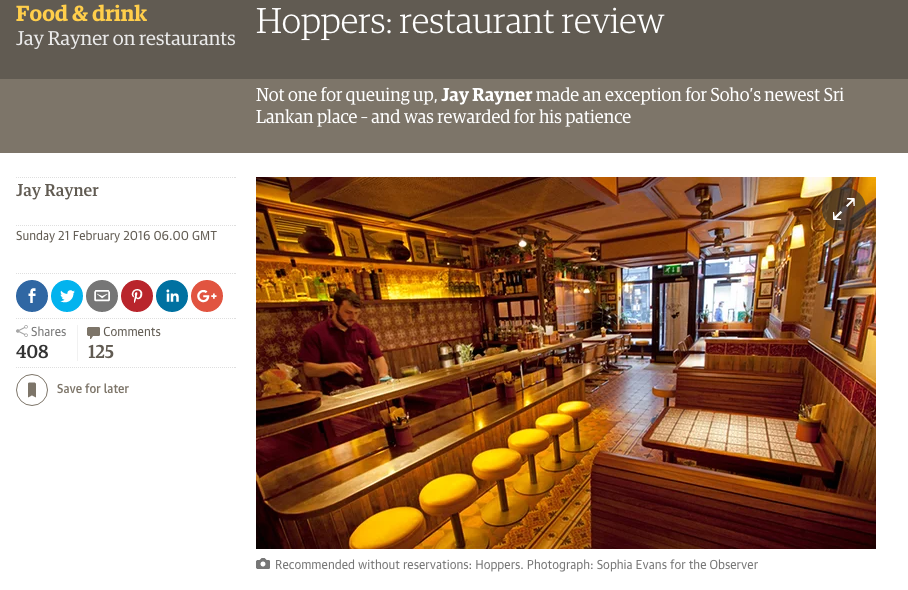 Hoppers restaurant reviewed in London