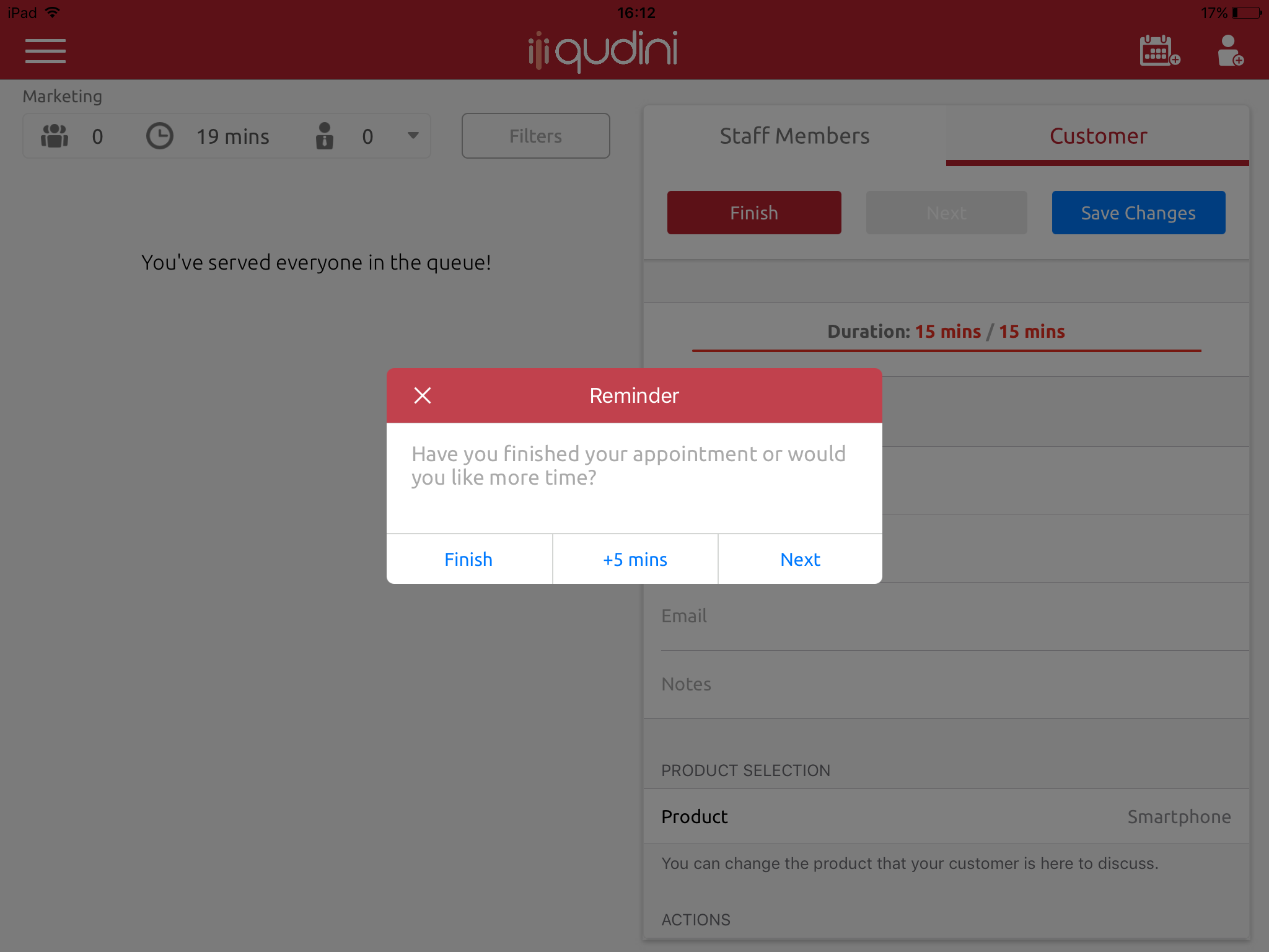 Qudini's old appointment scheduling interface