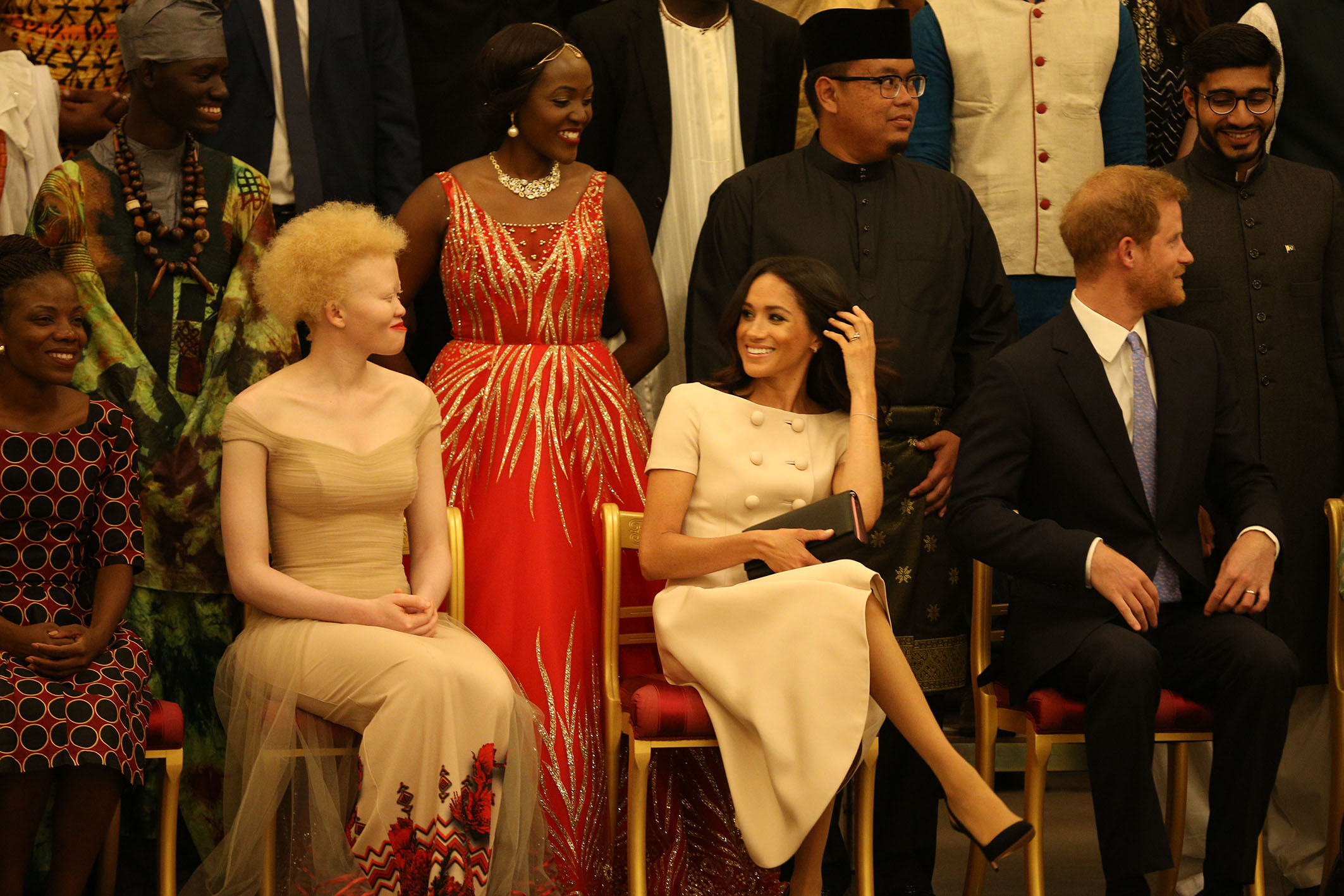 Her Majesty The Queen presents Awards to the 2018 Queen’s Young Leaders Award winners at Buckingham Palace. Their Royal Highnesses The Duke and Duchess Of Sussex and The Rt Hon Sir John Major KG CH, Chairman of The Queen Elizabeth Diamond Jubilee Trust also joined The Award winners to congratulate them on their remarkable achievements. Guests at the ceremony include Sir John Major, David Beckham OBE, Sir Lenny Henry CBE, Nicola Adams OBE, Neelam Gill, Caspar Lee, Tina Daheley, Emma Gannon and Ore Oduba.