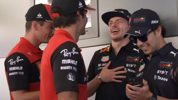 Verstappen laugh Perez leclerc Sainz