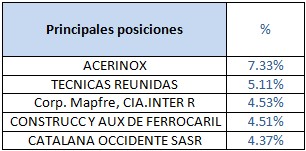 Principales posiciones EDM Inversión