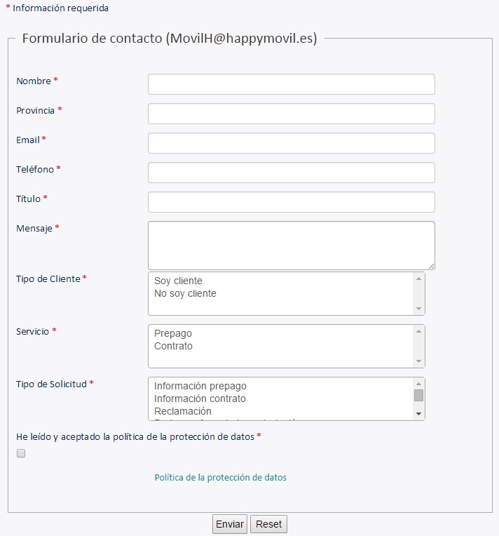 Formulario Happy Móvil