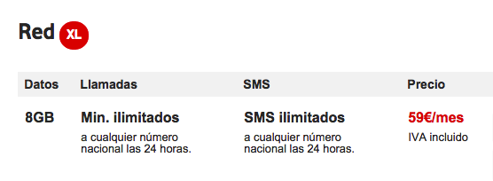 Tarifa red xl de Vodafone