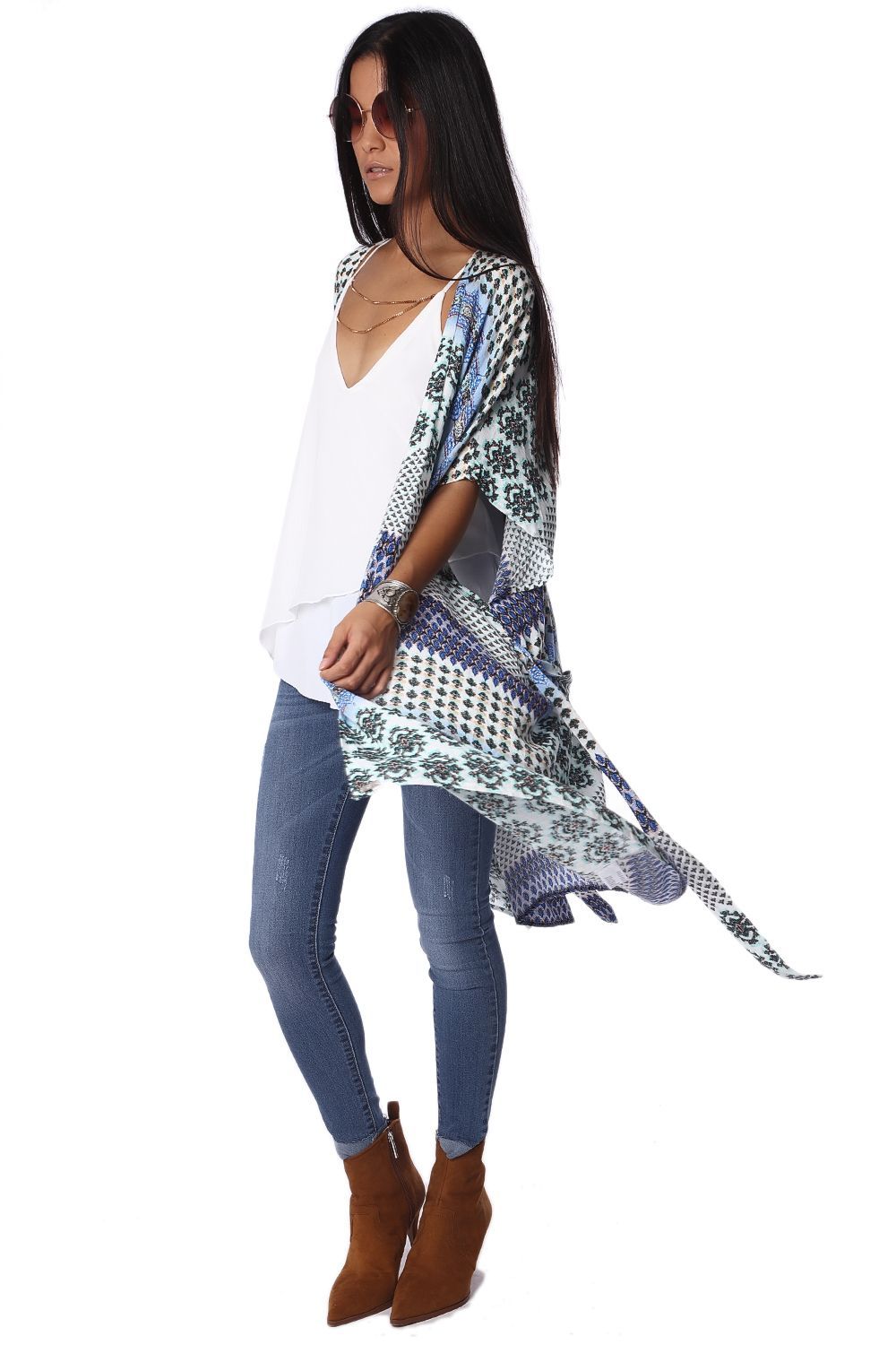 Kimono largo estampado, tienda Regalva. VER kimono-largo-estampado-verde-con-cinturon_2