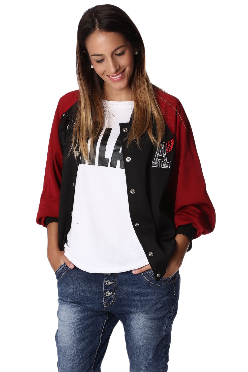 cazadora-bomber-con-mangas-en-contraste-granate cazadora-bomber-con-mangas-en-contraste-granate