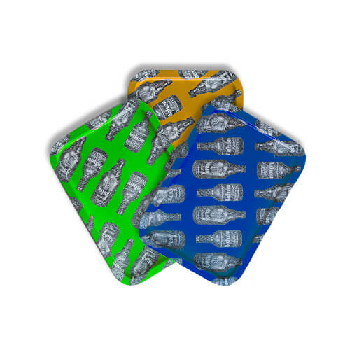 Kit de 3 bandejas metálicas, Mahou, amarilla, azul y verde