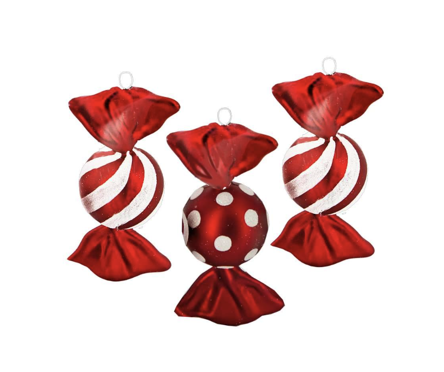 Weihnachtskugel Bonbon 3-Pack rot-weiß, 12 cm