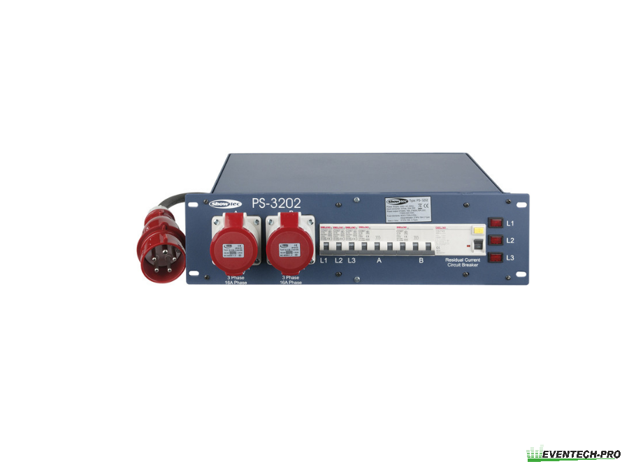 Verteiler Rack CEE 32A -> 1x 32A / 2x 16A / 6x Schuko