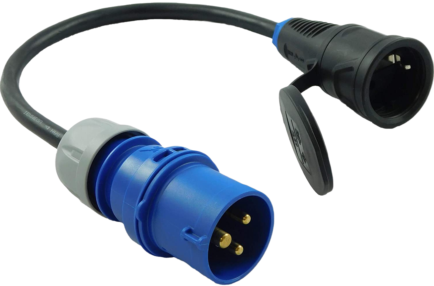 CEE 16A (Blue) -> Schuko - 0,5m