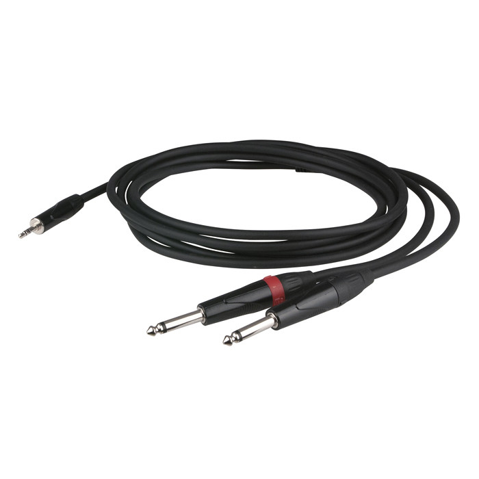 Verloopkabel Mini-Jack => 2x Mono Jack - 1.5m