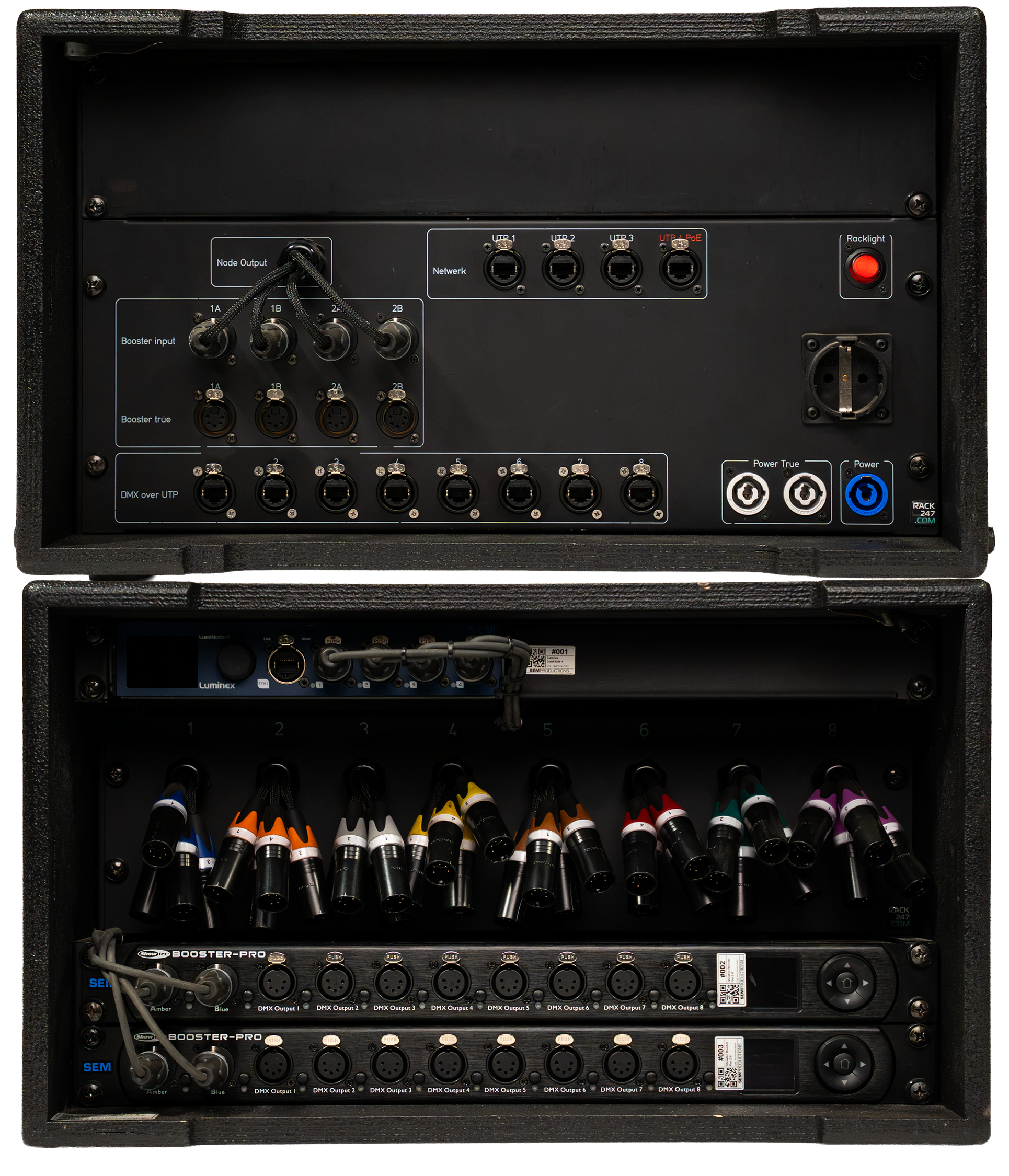  DMX UTP Booster rack - 2x Pro 2-8 + Luminex Node [7MU]