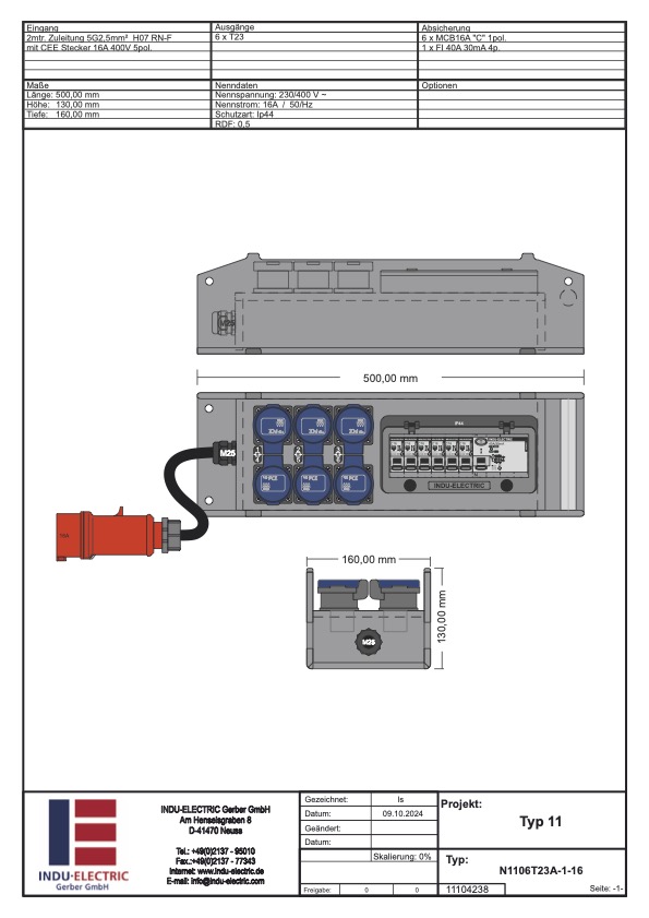 Tableau CEE 16 (6 x T23) IP55