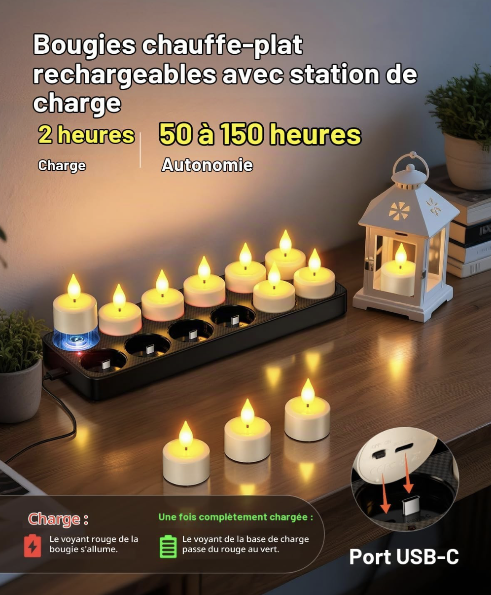 Bougie / chauffe plat LED Rechargeable Flamme Vacillante (x10) - Image 2