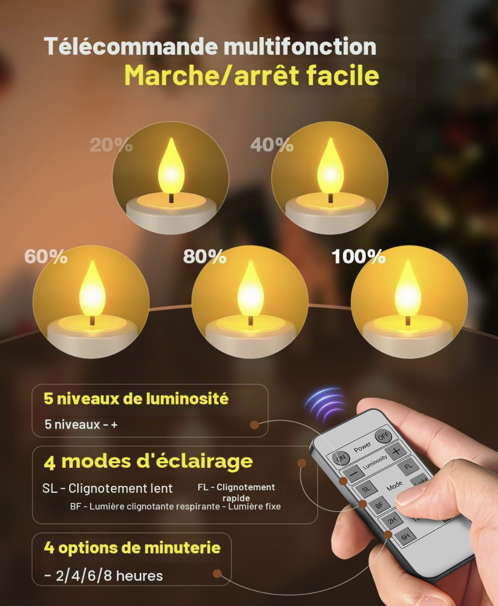 Bougie / chauffe plat LED Rechargeable Flamme Vacillante (x10) - Image 4