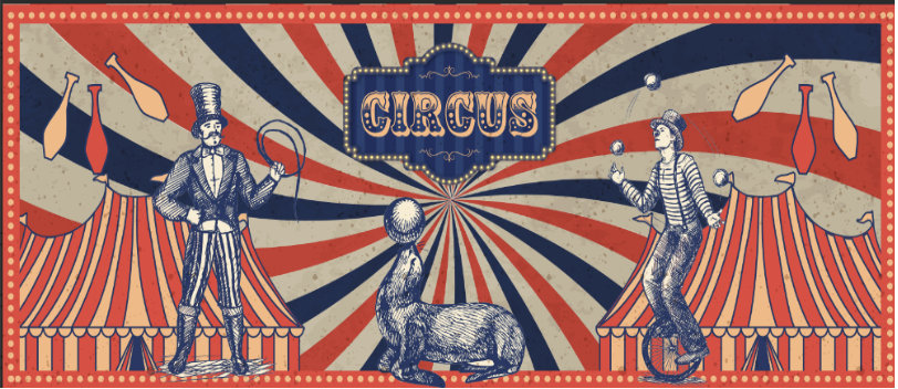 Visuel Cirque 2 - Dompteur + Otarie + Jongleur