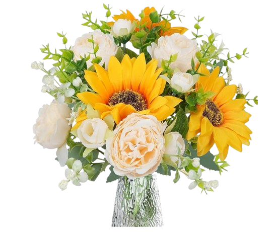 Bouquet de fleurs Artificielles Tournesol, Pivoines, Feuilles D'eucalyptus