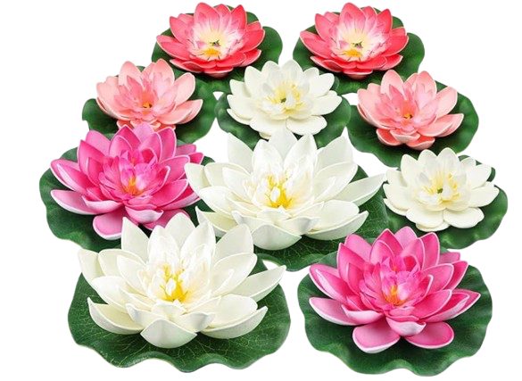 Fleurs de lotus flottantes artificielles avec nénuphar (x10) - D= 10 à 15cm