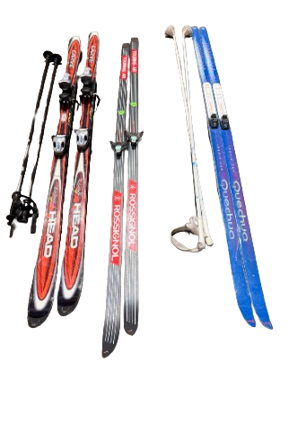 Skis récents avec 4 bâtons