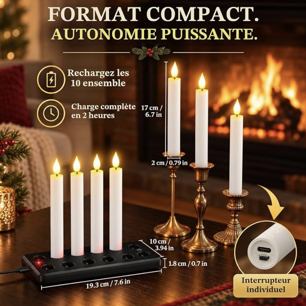 Bougie / flambeau LED Rechargeable Flamme Vacillante (x10) - Image 3