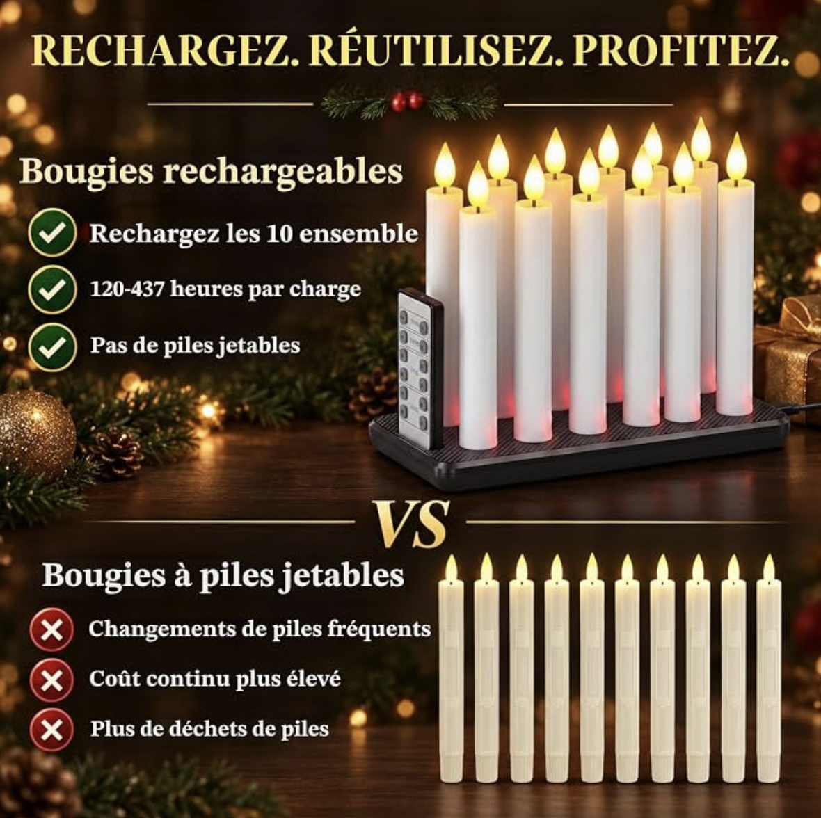 Bougie / flambeau LED Rechargeable Flamme Vacillante (x10) - Image 5