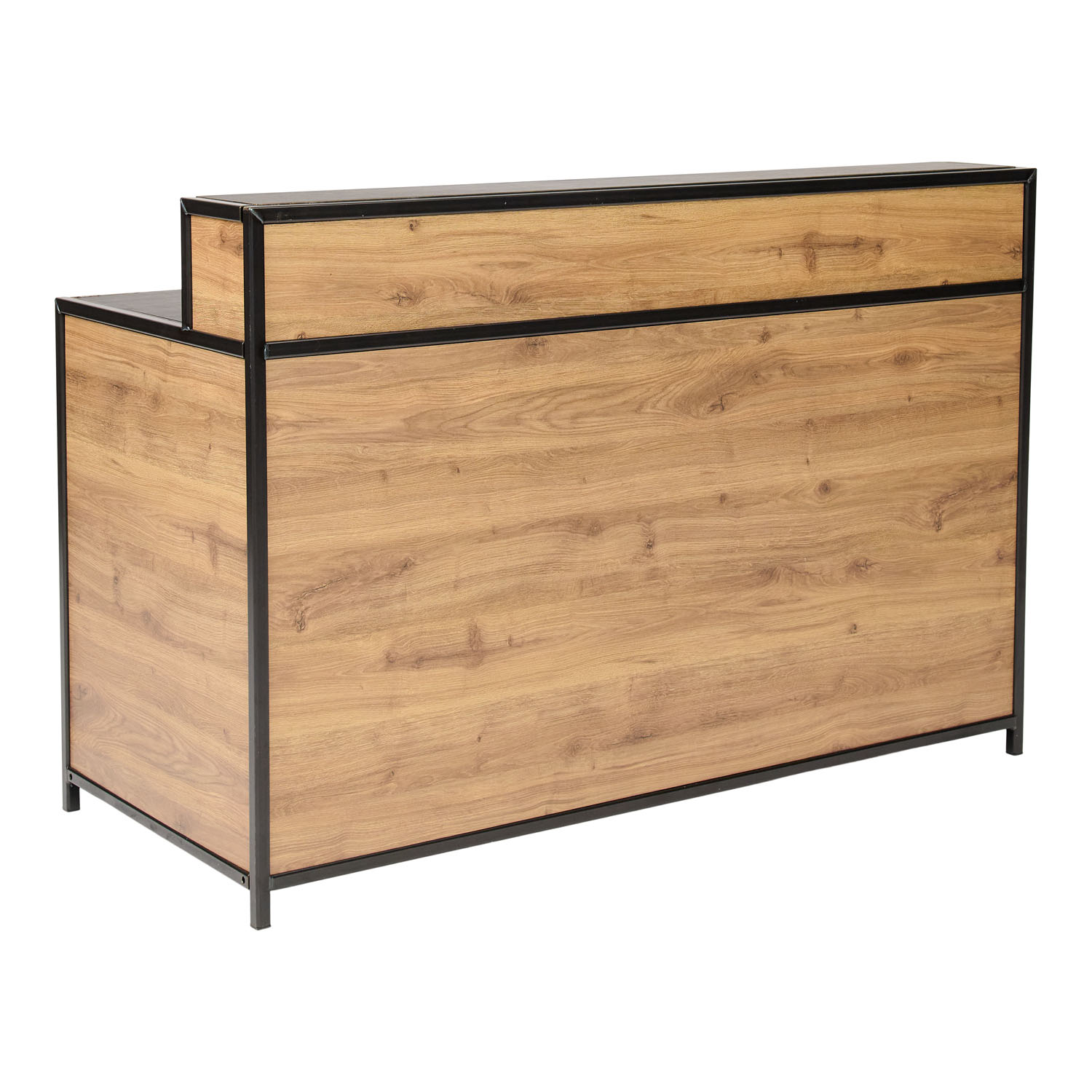 Hout verhoogd klapbuffet Black Steel (160x70cm) met RVS blad en opstaande rand