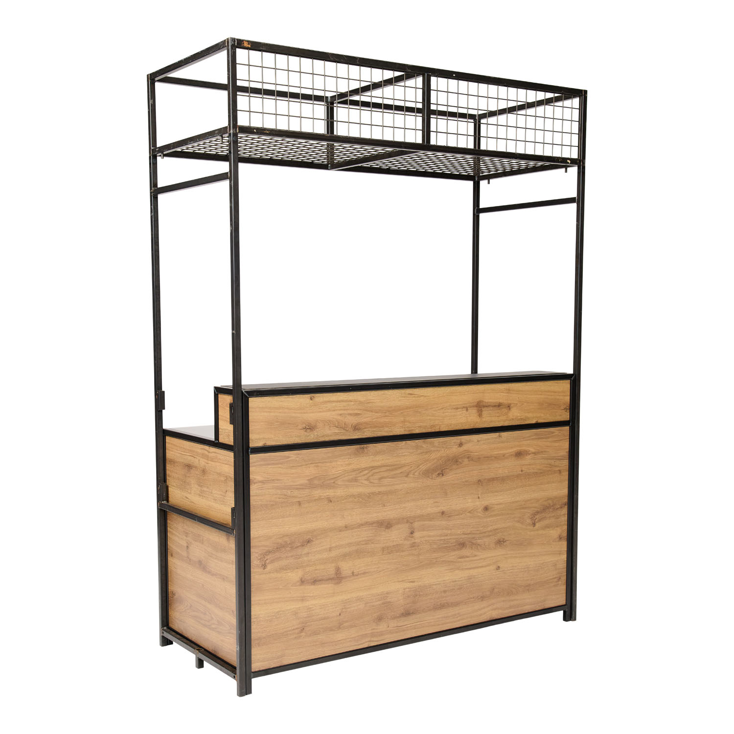 Hout Verhoogd klapbuffet Black Steel (160x70cm) met RVS blad en opstaande rand inclusief buffet bovenbouw