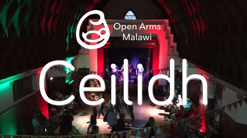 people dancing open arms Malawi ceilidh