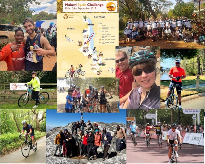 Group of images of fundraisers cycling