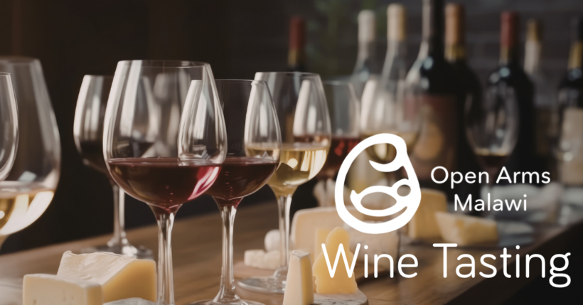 wine glasses and cheese for open arms malawi wine tasting evening