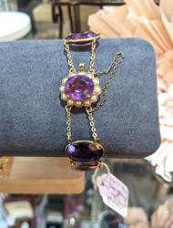 U101 Antique 9Ct Gold Amethyst Breacelet 595 02