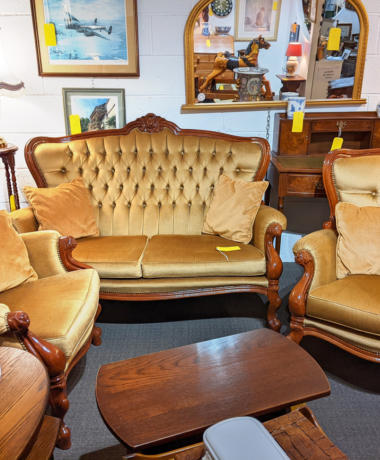 U15 Lovely 2 Seat Sofa 2 Chairs In Upholstered Gold Velvet 395 01