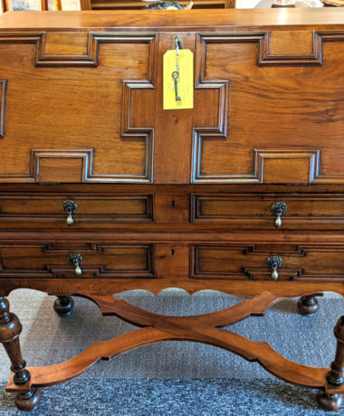 U15 Superb Estate Bureau In Walnut With Cross Shaped Stretcher By Waring Stamped With Crown Pre 1900 2 Keys 245 01