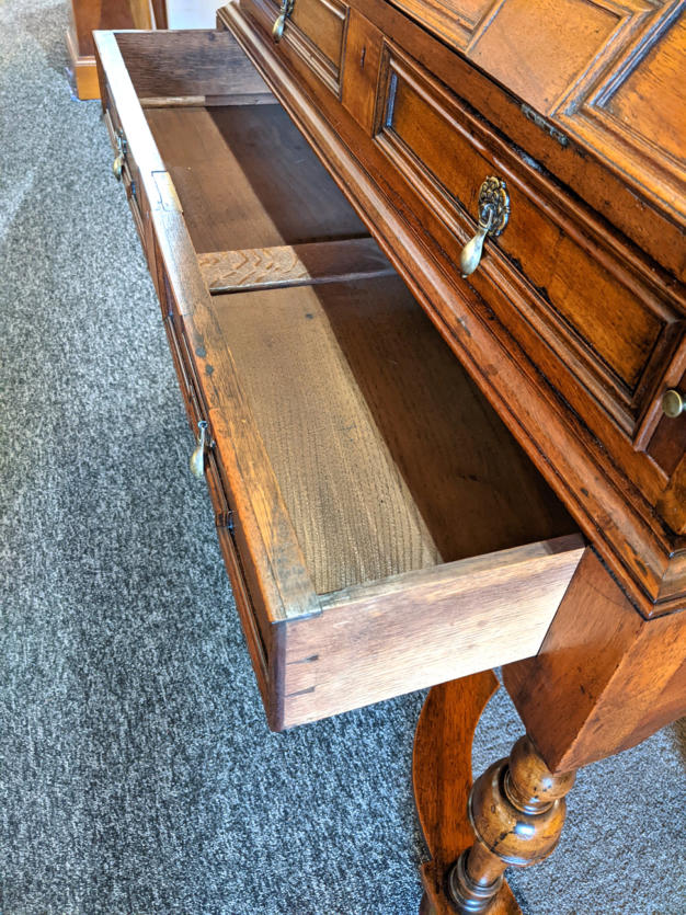 U15 Superb Estate Bureau In Walnut With Cross Shaped Stretcher By Waring Stamped With Crown Pre 1900 2 Keys 245 04