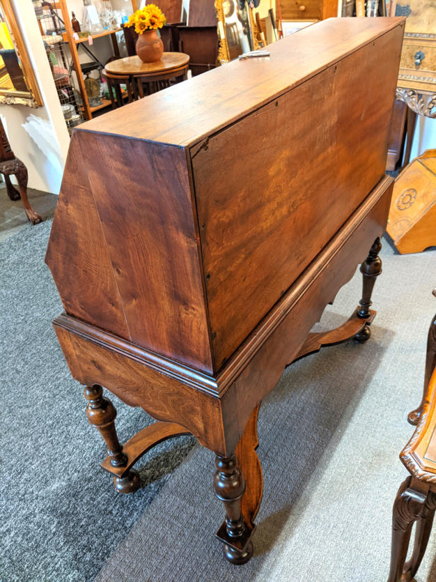 U15 Superb Estate Bureau In Walnut With Cross Shaped Stretcher By Waring Stamped With Crown Pre 1900 2 Keys 245 06