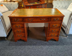 U15 Twin Pedestal Desk With Green Leather Top Two Keys 295 01